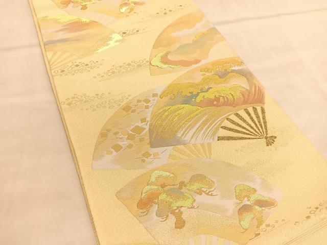 平和屋着物◎両面 六通柄袋帯 波涛扇面文 金糸 正絹 逸品 BAAU5060hv