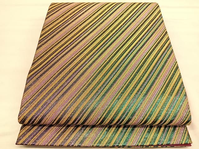 平和屋着物◎六通柄袋帯 斜線文 金糸 正絹 逸品 BAAU5061hv