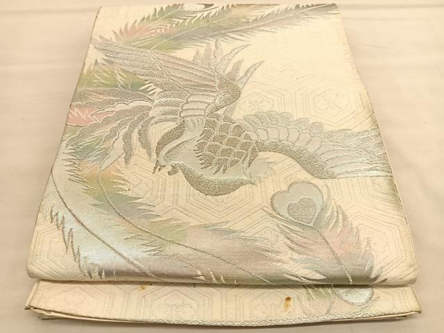 平和屋着物◎六通柄袋帯 唐織 鳳凰 銀糸 正絹 逸品 BAAU5065hv