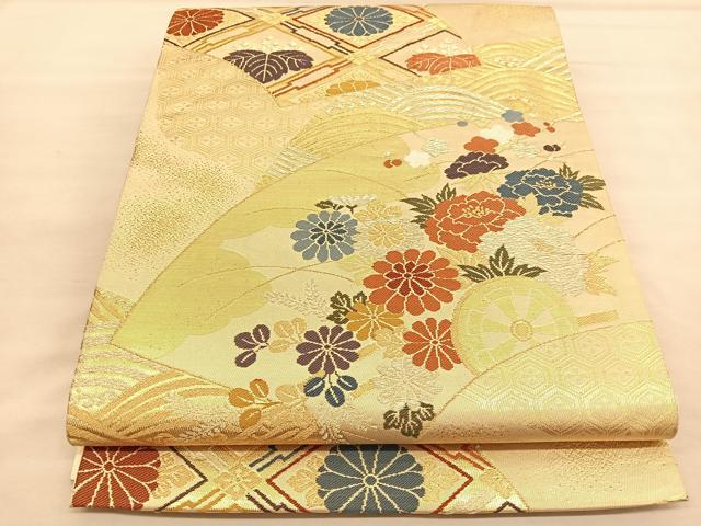 平和屋着物◎六通柄袋帯 紫鳳錦 地紙花車文 金糸 正絹 逸品 BAAU5066hv