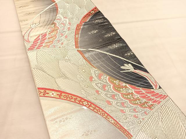 平和屋着物◎六通柄袋帯 唐織 孔雀 金銀糸 正絹 逸品 BAAU5067hv
