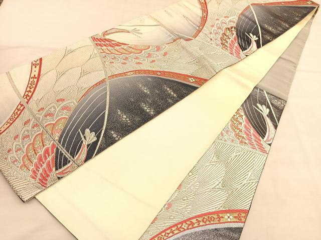 平和屋着物◎六通柄袋帯 唐織 孔雀 金銀糸 正絹 逸品 BAAU5067hv
