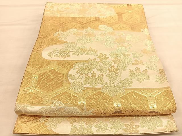 平和屋着物◎六通柄袋帯 有錦どんす エ霞花文 金糸 正絹 逸品 BAAU5069hv