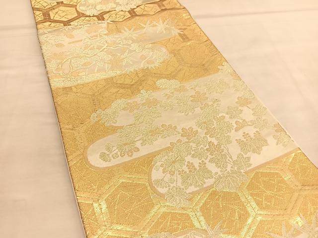 平和屋着物◎六通柄袋帯 有錦どんす エ霞花文 金糸 正絹 逸品 BAAU5069hv