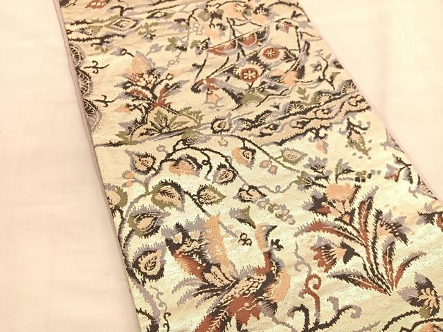 平和屋着物◎六通柄袋帯 船更紗花鳥文 金糸 正絹 逸品 BAAU5074hv