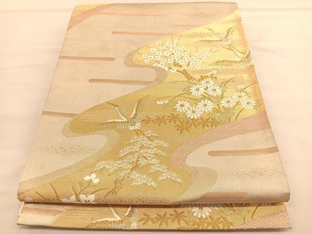 平和屋着物◎六通柄袋帯 飛鶴松竹梅 金銀糸 正絹 逸品 BAAU5076hv