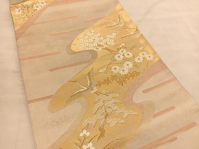 平和屋着物◎六通柄袋帯 飛鶴松竹梅 金銀糸 正絹 逸品 BAAU5076hv