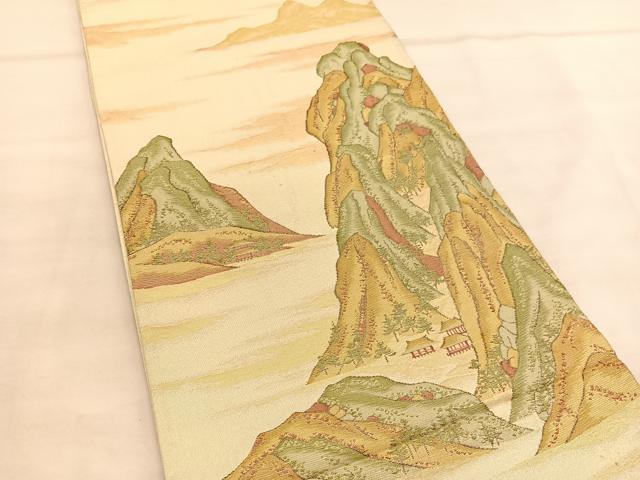 平和屋着物◎六通柄袋帯 風景文 金糸 正絹 逸品 BAAU5080hv