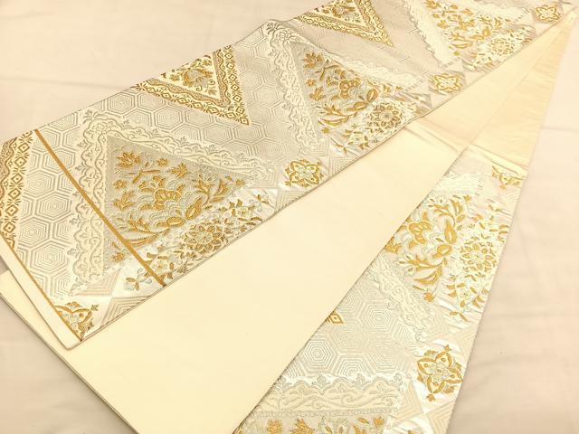 平和屋着物◎六通柄袋帯 唐織 花菱文 金銀糸 正絹 逸品 BAAU5084hv