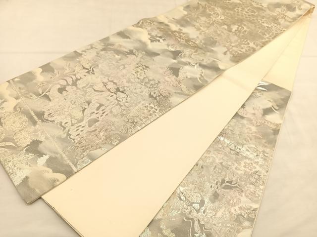 平和屋着物◎六通柄袋帯 花鳥文 銀糸 正絹 逸品 BAAU5094hv