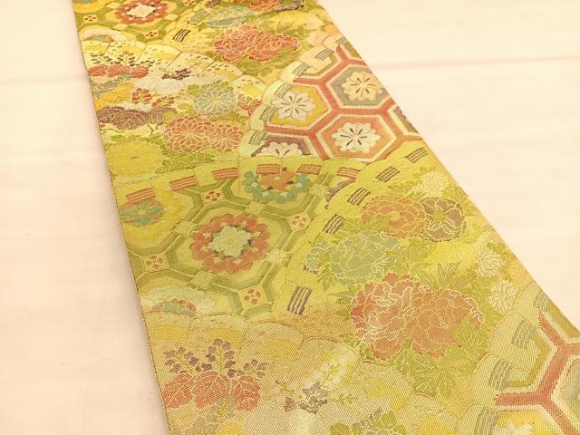 平和屋着物◎七彩佐賀錦 六通柄袋帯 檜扇花文 金糸 正絹 逸品 BAAU5102hv