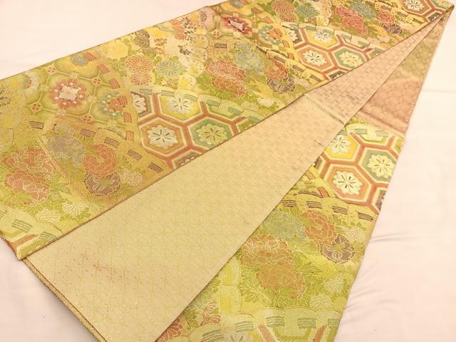 平和屋着物◎七彩佐賀錦 六通柄袋帯 檜扇花文 金糸 正絹 逸品 BAAU5102hv