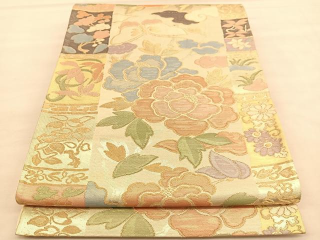 平和屋着物◎六通柄袋帯 花蝶文 金糸 正絹 逸品 BAAU5106hv