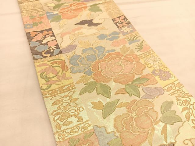 平和屋着物◎六通柄袋帯 花蝶文 金糸 正絹 逸品 BAAU5106hv