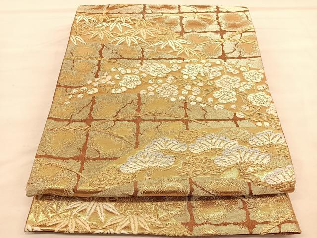 平和屋着物◎六通柄袋帯 唐織 松竹梅 金糸 正絹 逸品 BAAU5108hv