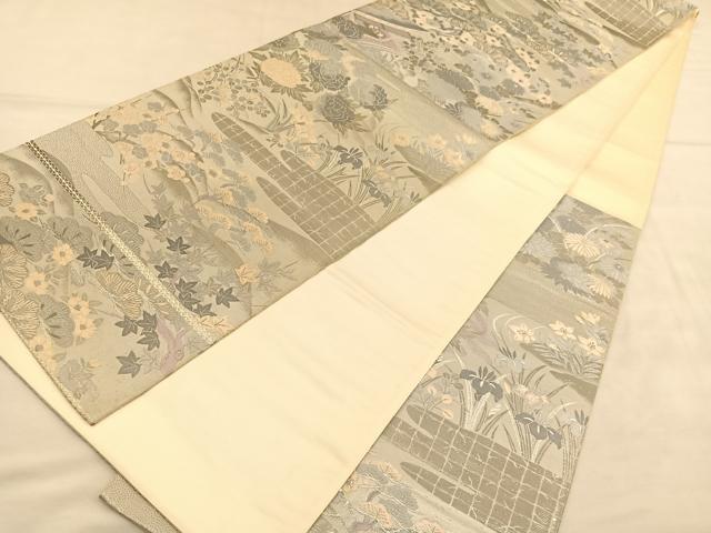 平和屋着物◎六通柄袋帯 唐織 京名所 プラチナ箔 正絹 逸品 BAAU5109hv
