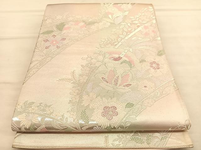 平和屋着物◎六通柄袋帯 唐織 更紗花鳥文 銀糸 正絹 逸品 BAAU5110hv