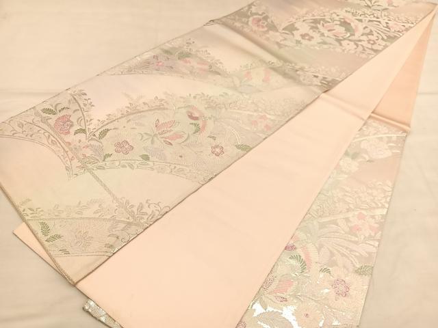 平和屋着物◎六通柄袋帯 唐織 更紗花鳥文 銀糸 正絹 逸品 BAAU5110hv