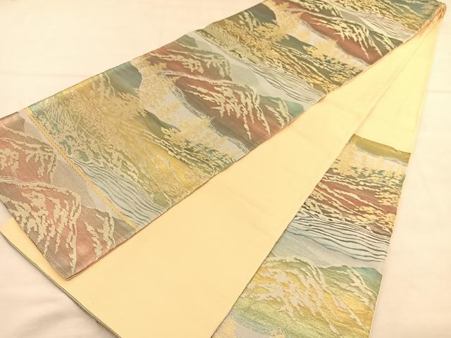 平和屋着物◎六通柄袋帯 風景文 金銀糸 正絹 逸品 BAAU5111hv