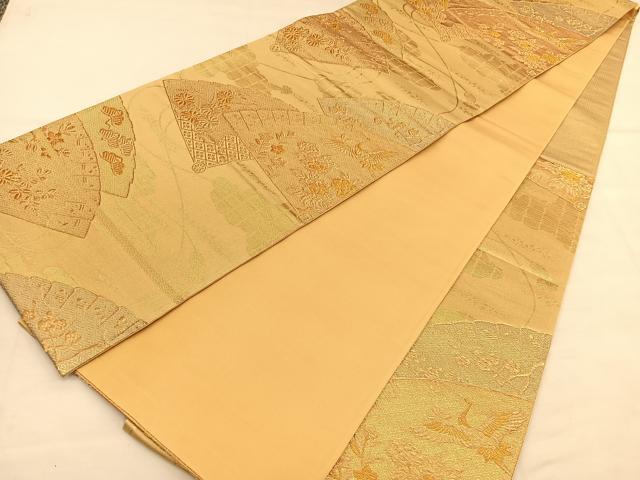 平和屋着物◎六通柄袋帯 飛鶴花文 金彩錦 正絹 逸品 BAAU5118hv