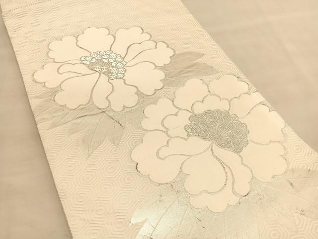 平和屋着物◎六通柄袋帯 唐織 牡丹 銀糸 正絹 逸品 BAAU5125hv