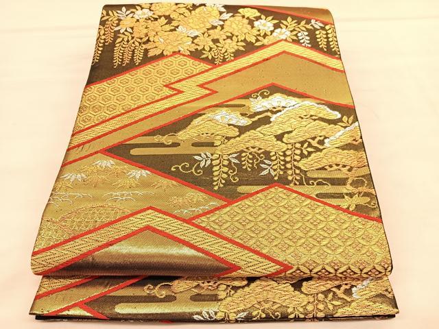 平和屋着物◎六通柄袋帯 松皮菱花文 金銀糸 正絹 逸品 BAAU5158hv