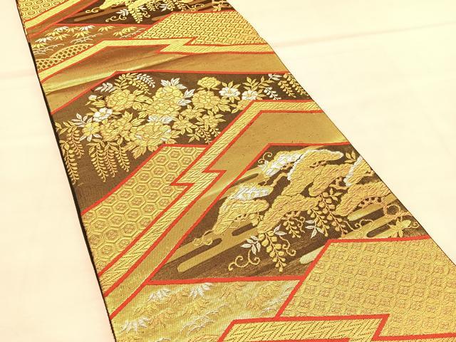平和屋着物◎六通柄袋帯 松皮菱花文 金銀糸 正絹 逸品 BAAU5158hv