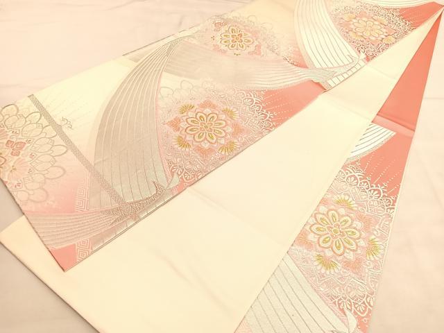 平和屋着物◎六通柄袋帯 唐織 銀綴れ 宝相華孔雀文 金銀糸 正絹 逸品 BAAU5177hv