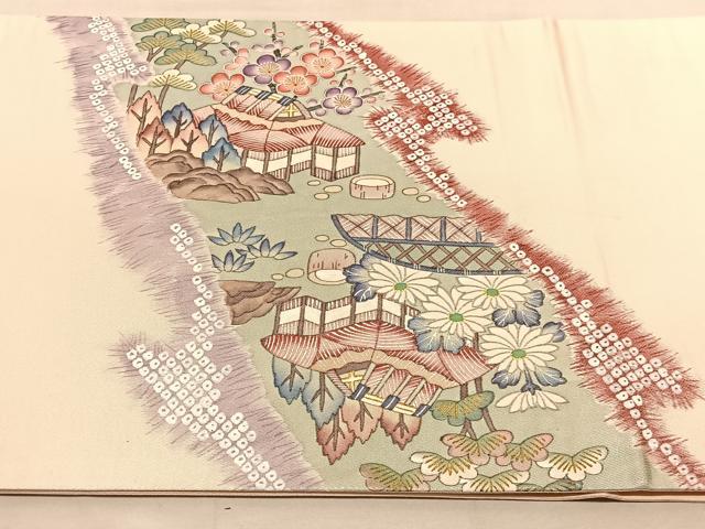 平和屋着物◎太鼓柄袋帯 作家物 御所解花文 金彩 引箔 正絹 逸品 BAAU5182hv