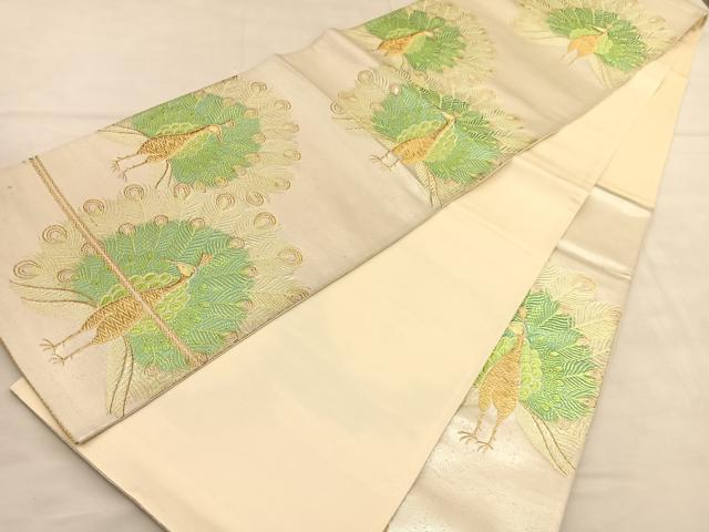 平和屋着物◎六通柄袋帯 唐織 孔雀 金糸 正絹 逸品 BAAU5190hv