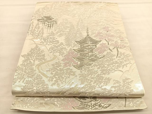 平和屋着物◎西陣 六通柄袋帯 唐織 プラチナ二重箔 京名所 正絹 逸品 BAAU5191hv
