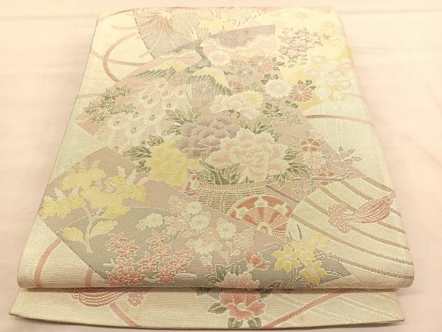 平和屋着物◎佐賀錦 六通柄袋帯 孔雀花車文 金銀糸 正絹 逸品 BAAU5192hv