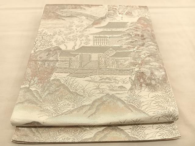 平和屋着物◎西陣 六通柄袋帯 プラチナ箔二重引 彩京錦 風景文 正絹 逸品 BAAU5195hv