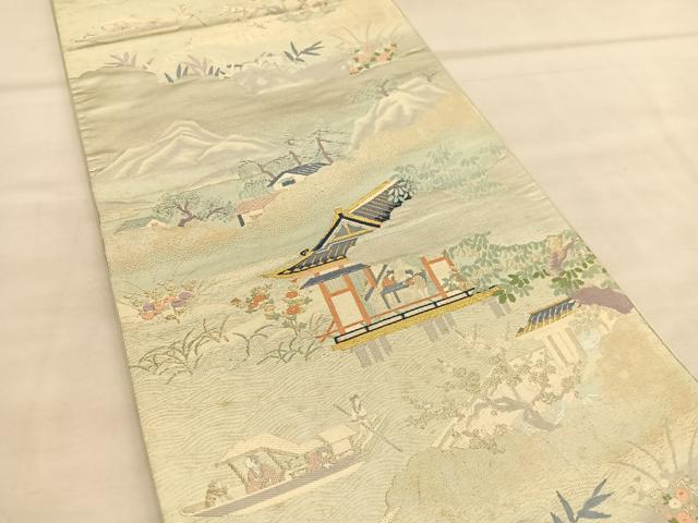 平和屋着物◎六通柄袋帯 唐織 人物風景文 金銀糸 正絹 逸品 BAAU5199hv