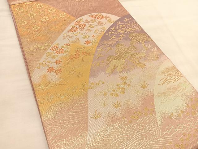 平和屋着物◎六通柄袋帯 重ね山浜松花文 金糸 正絹 逸品 BAAU5203hv