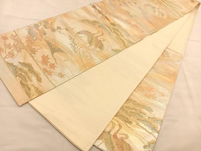 平和屋着物◎六通柄袋帯 群鶴御所解文 金糸 正絹 逸品 BAAU5213hv