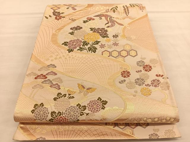 平和屋着物◎六通柄袋帯 唐織 鳳凰流水花蝶文 金糸 正絹 逸品 BAAU5217hv