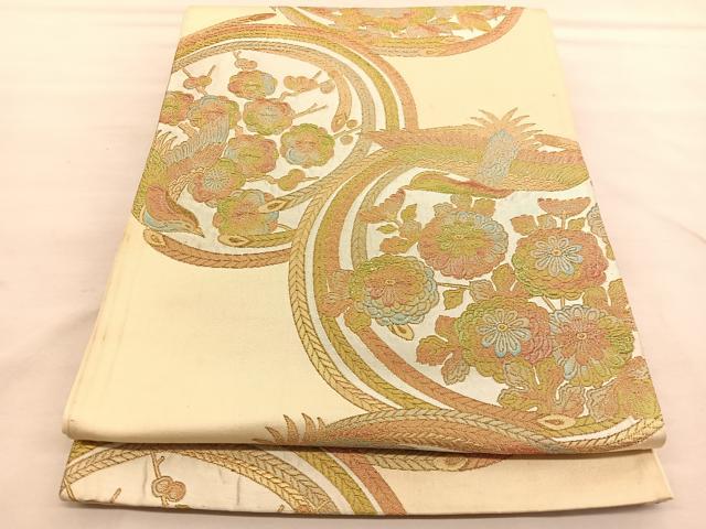 平和屋着物◎六通柄袋帯 鳳凰花文 金糸 正絹 逸品 BAAU5242hv