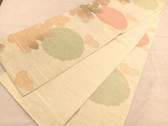 平和屋着物◎全通柄袋帯 菊 金銀糸 正絹 逸品 BAAU5385hv