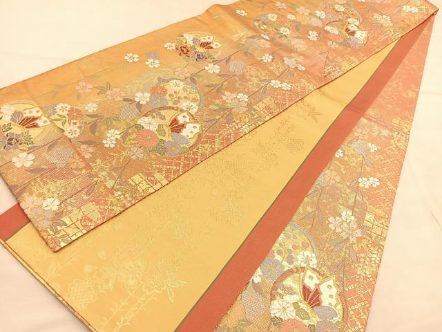 平和屋着物◎六通柄袋帯 唐織 花蝶丸文 金糸 正絹 逸品 BAAU5387hv