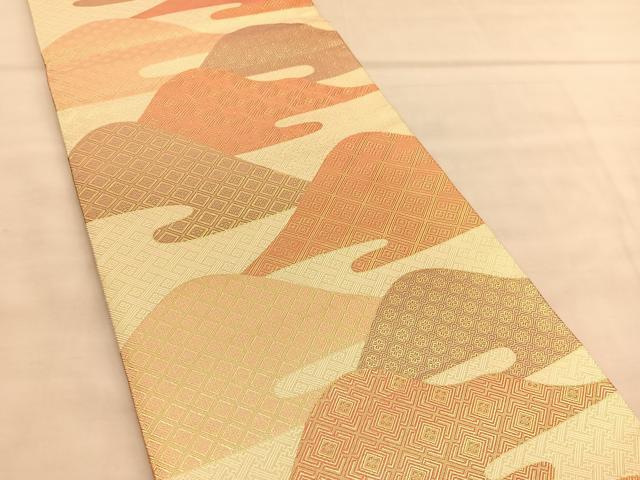 平和屋着物◎佐賀錦 両面 全通柄袋帯 唐織 重ね山文 金糸 正絹 逸品 BAAU5391hv