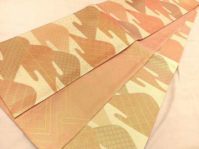 平和屋着物◎佐賀錦 両面 全通柄袋帯 唐織 重ね山文 金糸 正絹 逸品 BAAU5391hv