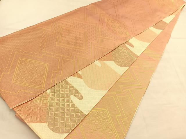 平和屋着物◎佐賀錦 両面 全通柄袋帯 唐織 重ね山文 金糸 正絹 逸品 BAAU5391hv