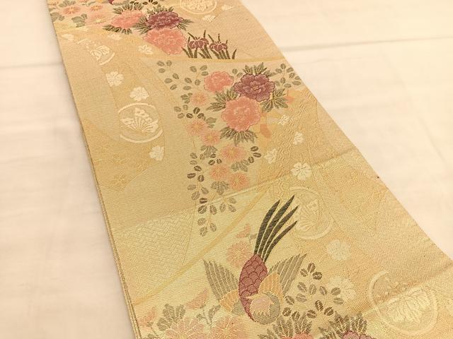 平和屋着物◎佐賀錦 六通柄袋帯 尾長鳥 几帳花文 金糸 正絹 逸品 BAAU5396hv