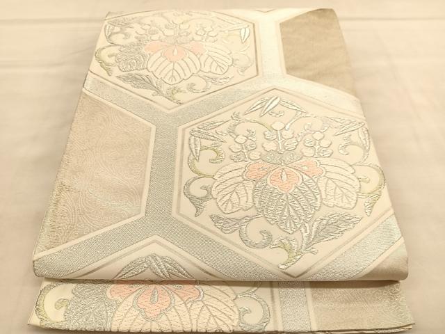 平和屋着物◎六通柄袋帯 唐織 亀甲桐文 銀糸 正絹 逸品 BAAU5414hv