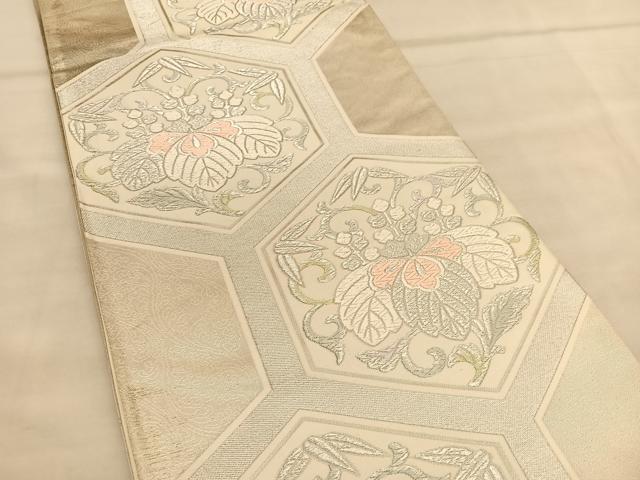平和屋着物◎六通柄袋帯 唐織 亀甲桐文 銀糸 正絹 逸品 BAAU5414hv