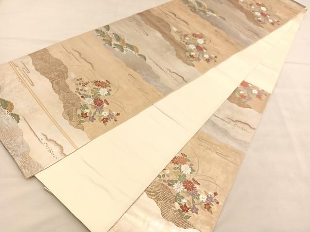 平和屋着物◎六通柄袋帯 唐織 光琳秋草文 手織二重箔 正絹 逸品 BAAU5425hv
