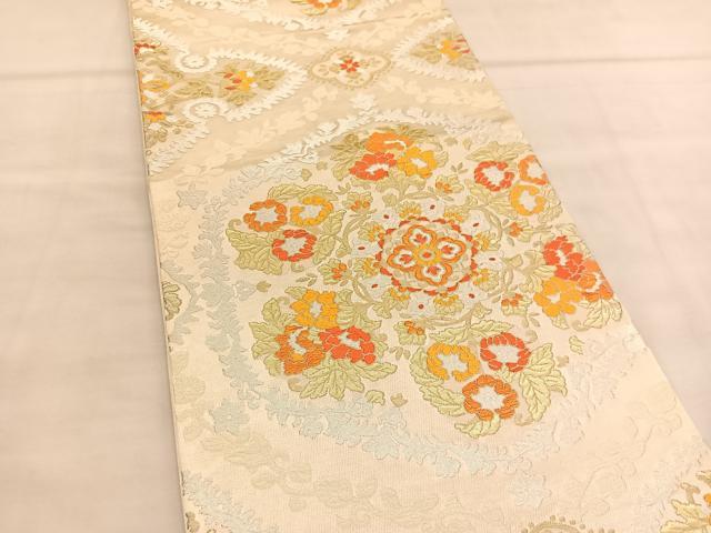 平和屋着物◎六通柄袋帯 唐織 亀甲草花文 金銀糸 正絹 逸品 BAAU5428hv