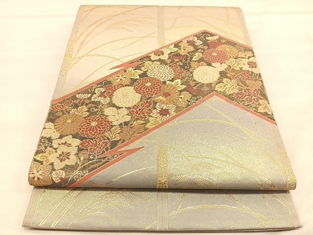 平和屋着物◎六通柄袋帯 松皮菱花文 金糸 正絹 逸品 BAAU5455hv