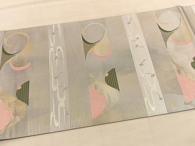 平和屋着物◎六通柄袋帯 唐織 秀悦乃匠 幾何学文様 金銀糸 正絹 逸品 BAAU5463hv
